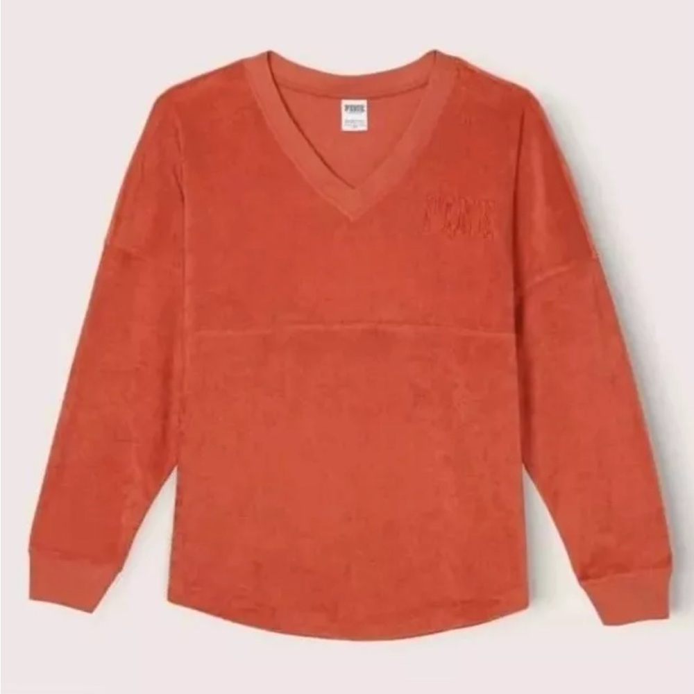 Victoria's Secret Pink Varsity Terry V-Neck Long Sleeve